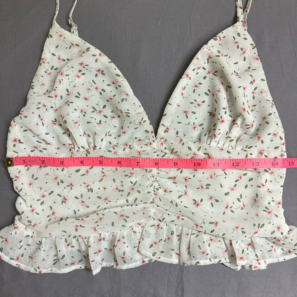 Princess Polly top women 8 spaghetti strap cropped floral eilish blouse white - Picture 6 of 7
